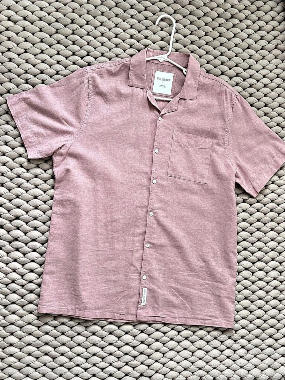Hollister Boxy Short-Sleeve Linen-Blend Shirt Pink Size Large